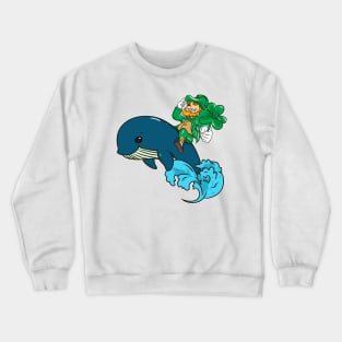 Cute Leprechaun Riding a Whale St. Patrick's Day Crewneck Sweatshirt